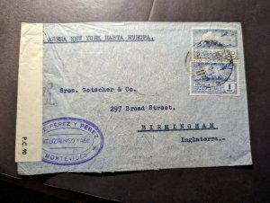 1940 Censored Uruguay Airmail Cover Montevideo to Birmingham England