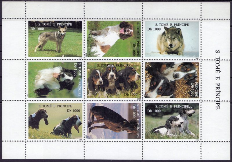 Sao Tome and Principe. 1995. 1548-56 bl327-328. Dogs. MNH.