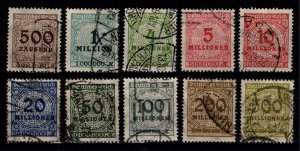 Germany 1923 Definitives to Millionens (Perf), Part Set [Used]