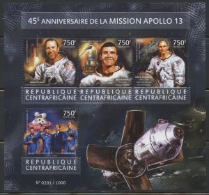 CENTRAL AFRICA  2015  45th ANN OF THE  APOLLO 13 MISSION  SHEET MINT  NH