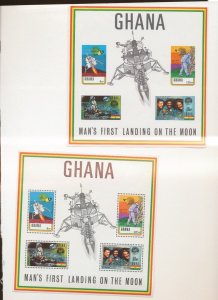 GHANA - Scott 389a & Phlympia o/p - two MNH S/S - Man on Moon