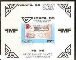 MEXICO 1985 STAMP ON STAMP, COVER, EXHIBITION M/s MNH # 5046