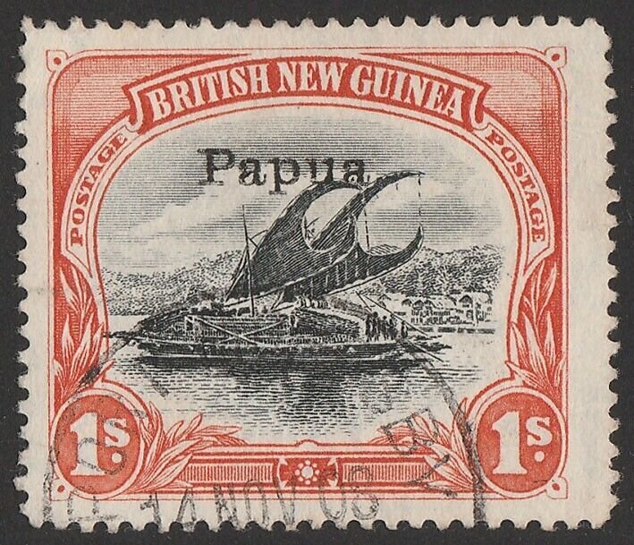 PAPUA 1907 Small Papua overprint Lakatoi 1/- wmk vertical thick paper.