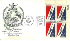 U.S. 1959 10c PAN AM GAMES Airmail #C56 Plate# Blk of 4 on Artmaster FDC Cach...