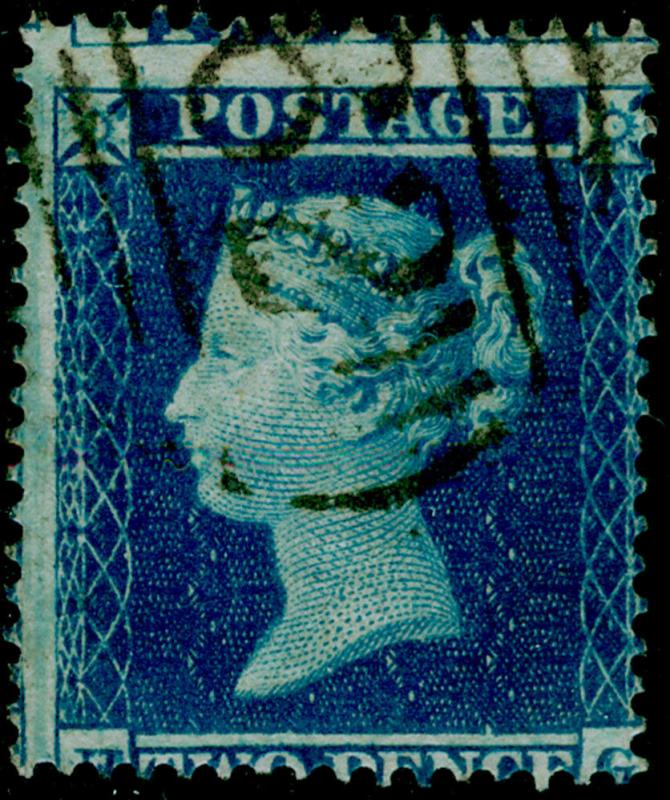 SG19, 2d dp blue PLATE 4, SC16, USED. Cat £100.