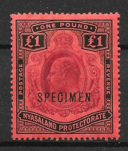 NYASALAND SG81s 1908 £1 PURPLE & BLACK ON RED SPECIMEN MTD MINT