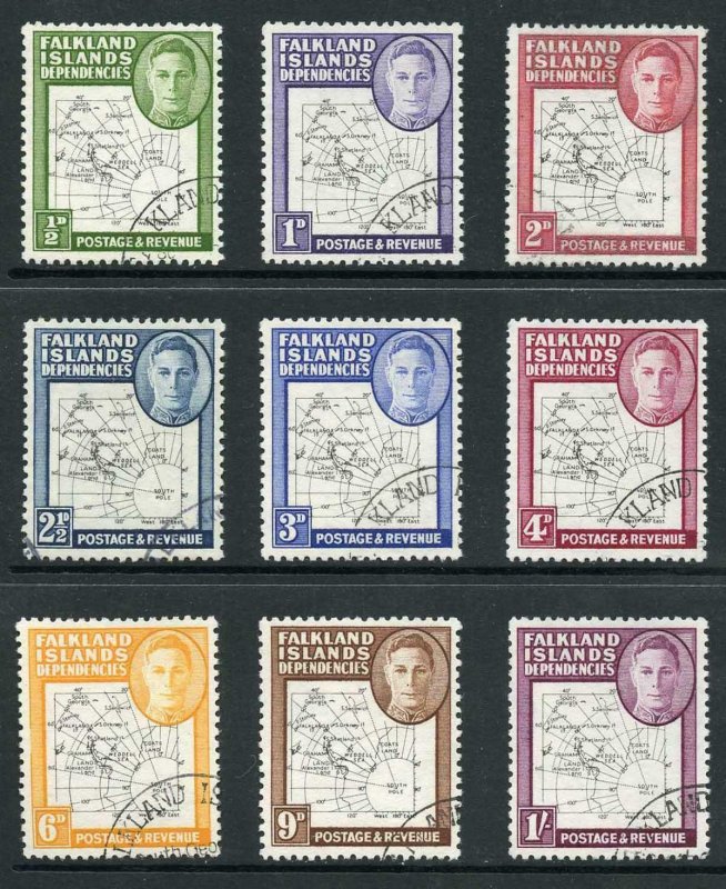 Falkland Is Deps SG G9/16 Thin Map Set of 9 Very Fine used