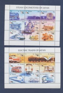 ST VINCENT - Scott 1495-1496  - VF MNH S/S - trains of Japan -