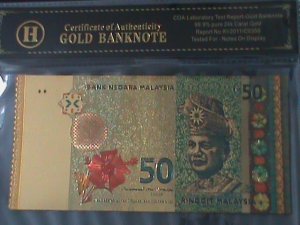 ​MALAYSIA-2010-24 KARAT GOLD REPLICA $50 RINGGIT BANK NOTE-WITH CERIFICATE VF