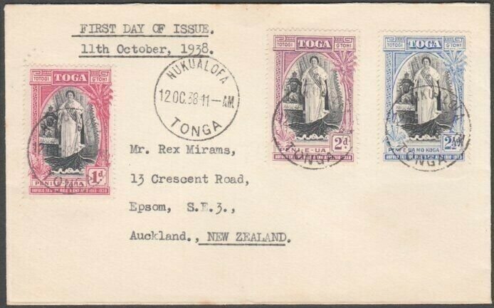 TONGA 1938 20th Anniv set on FDC - Nukualofa cds............................N625