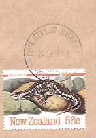 New Zealand #806 used on paper.  Otago Skink.  Lizard..