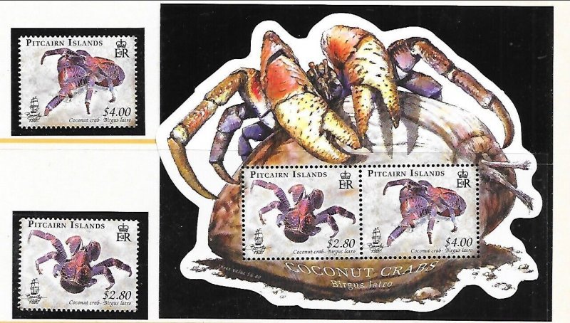 PITCAIRN ISL Sc 682-83+683a NH SET+S/S of 2009 - SEA LIFE - CRABS