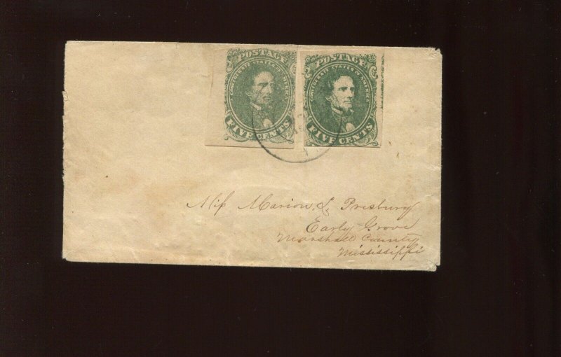 Confederate States 1 Stamps on Ladies Cover VA to Marshall County Miss (Bz 947)