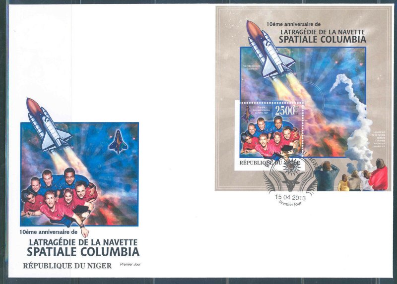 NIGER 2013 10TH MEMORIAL ANNIVERSARY COLUMBIA SPACE SHUTTLE SOUVENIR SHEET FDC