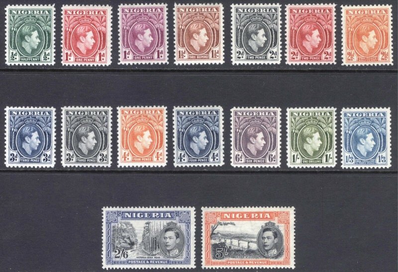 Nigeria 1938 1/2d-5/- Definitive SG 49-59 Scott 53-68 VLMM/MVLH Cat £55($78)