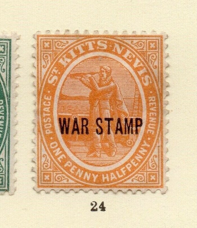St Kitts Nevis 1918 Early Issue Fine Mint Hinged 1.5d. War Optd NW-170446