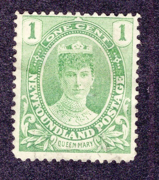 Newfoundland 1911 1c yellow green Mary, Scott 104 MH, value = $3.00