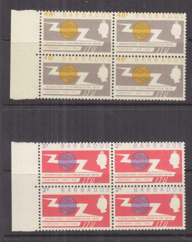 BARBADOS, 1965 ITU Centenary pair, blocks of 4, mnh/lhm