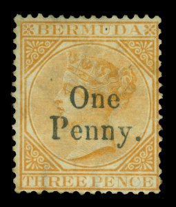 British Colonies - BERMUDA 1875 VICTORIA - Surch. - 1p on 3p buff  Sc# 14 unused