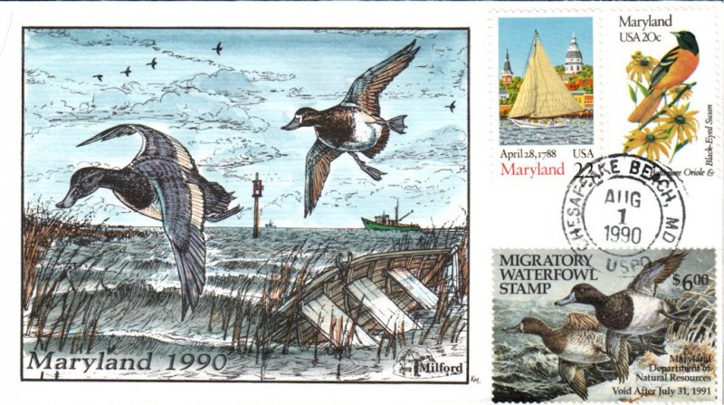 #MD17 Maryland 1990 Duck Milford FDC