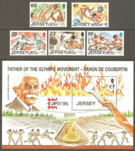 JERSEY GB Sc# 755 - 760 MNH FVF Set5 + SS Olympic Games Baron de Coubertin