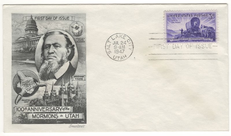 #950 – 1947 3c Utah Centennial FDC
