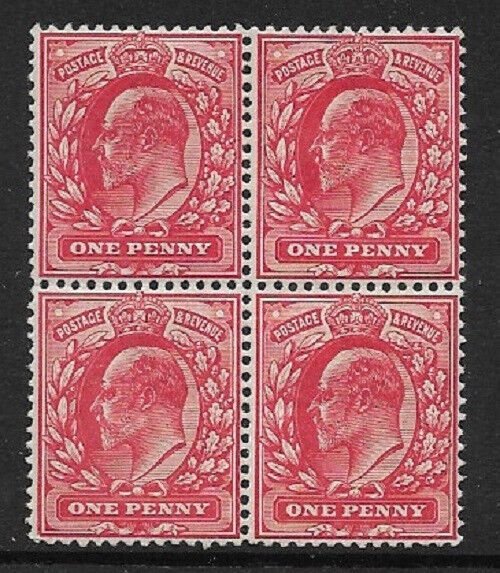 Sg 220 M5(2) 1d Bright Scarlet block of 4 MOUNTED MINT to top RH stamp 