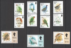 A1122 1992,1993 Niue Fauna Birds Gold Overpint O.H.M.S. Michel 86 Euro Set Mnh