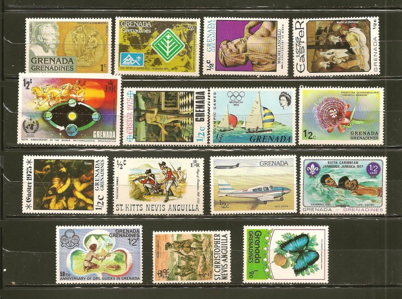 Grenada Lot of 15 Different 1970's Stamps MNH