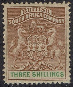 RHODESIA 1892 ARMS 3/-