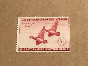 US Revenue #RW10 DUCK STAMP MNH F/VF 1943 cat $120