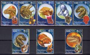 Benin 2002 World of Dinosaurs/Minerals/Scouts Set (8) Perforated MNH