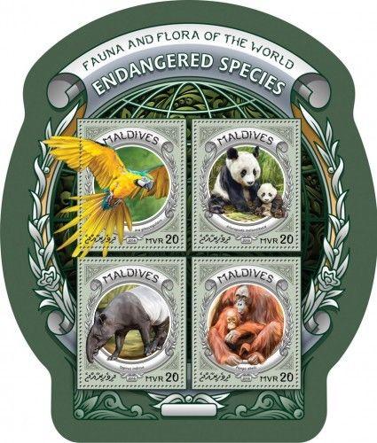 Maldives Endangered Animals Monkeys Pandas Parrots Marine Fauna MNH stamp set