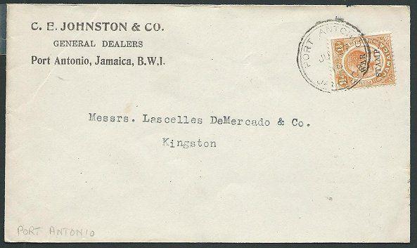 JAMAICA 1919 cover 1½d War Tax ex PORT ANTONIO.............................42833