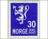 Norway Used NK 248   Posthorn and Lion III (no wmk) 30 Øre Ultramarine