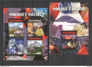 2016 Mozambique Nature Crystals Minerals And Volcanoes 1Kb+1Bl ** St2179