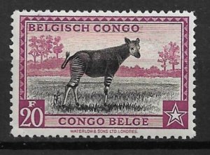1942 Belgian Congo 225 20f Okapi MH