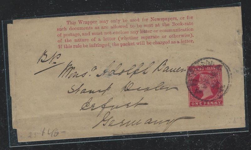 LEEWARD ISLANDS (P2712B) QV 1D PS WRAPPER 1894 ANTIGUA TO GERMANY