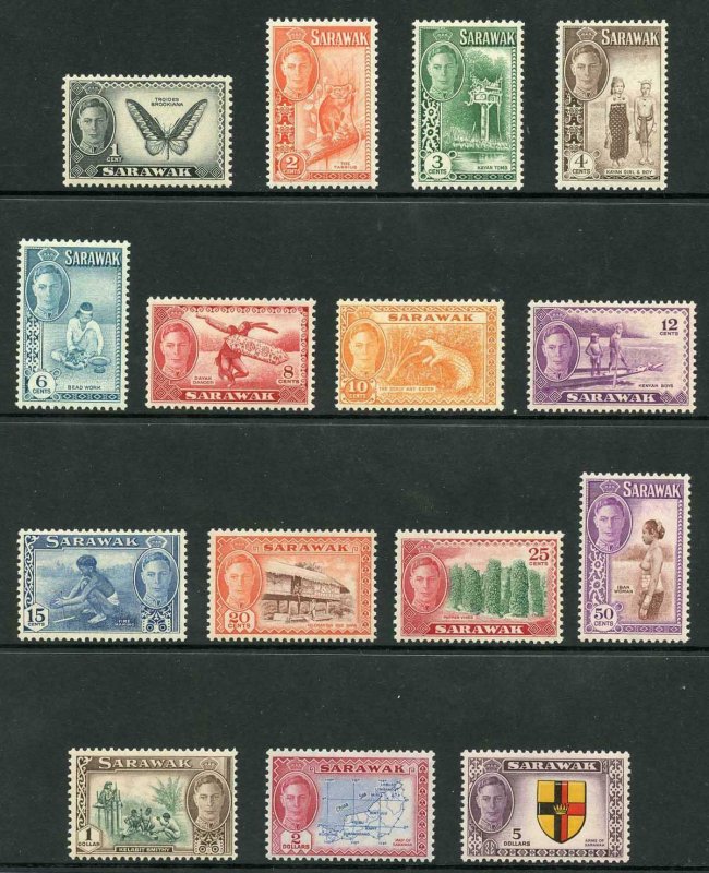 Sarawak SG171/85 1950 KGVI Set of 15 with Opt M/M of U/M 