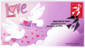 24-006, 2024, LOVE, First Day Cover, Pictorial  Postmark, Romance AR, Doves