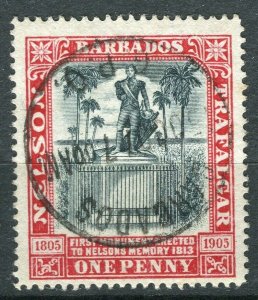 BARBADOS; 1906 early Nelson Centenary issue fine used 1d. value