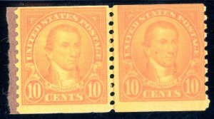 USAstamps Unused FVF US 1924 Line Pair Rotary Coil Scott 603 OG MNH 