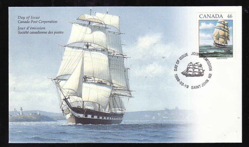 Canada-Sc#1779-stamp on FDC-Sailing Ships-Marco Polo-1999-