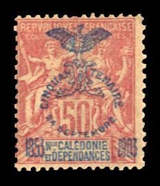 New Caledonia 78, $60, 1903 50c carmine, hinged