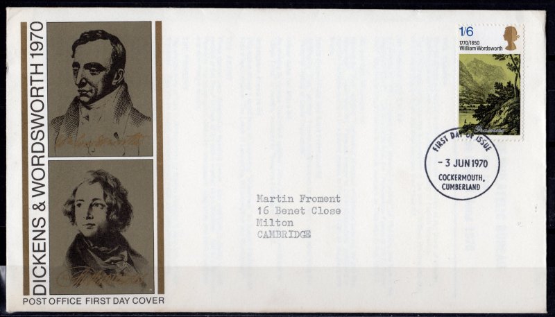 Great Britain 1970 - FDC JUN 1970 - BI-CENTENARY OF WILLIAM WORDSWORTH