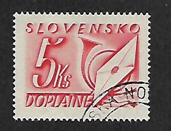 SLOVAKIA J37 USED NUMERAL LETTER AND POST HORN