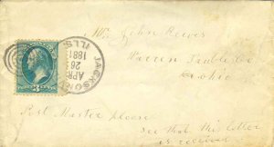 United States Illinois Jacksonville 1881 serifed cds, target  3c Washington B...