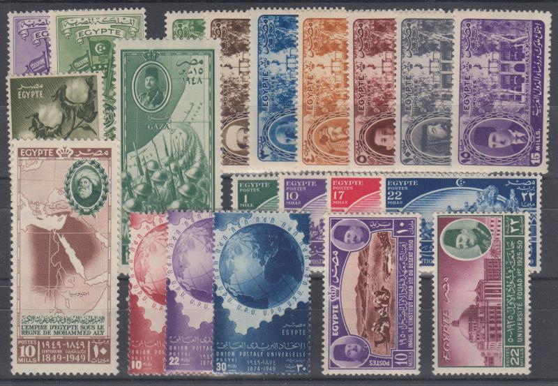 Egypt Sc 254/286 MLH. 1945-1950 issues, 9 cplt sets