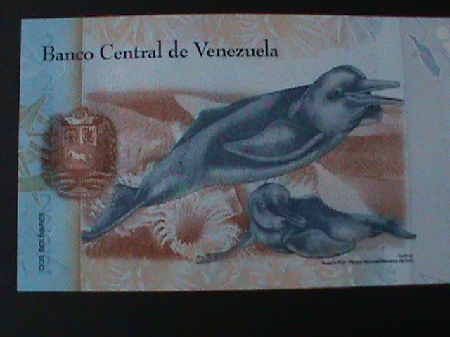 ​VENEZUELA-2012 -CENTRAL BANK-$2 LOVELY DOLPHIN- POLYMER NOTE-UNC-VF-WATER MARK