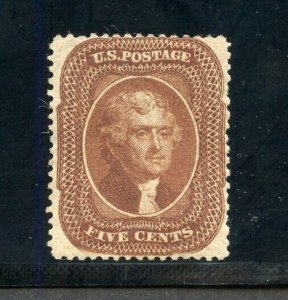 UNITED STATES 1861 SCOTT #30 5c JEFFERSON TYPE II  F/VF MINT HINGED -SCOTT $1200